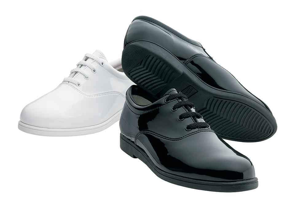 White and black formal marching shoes
